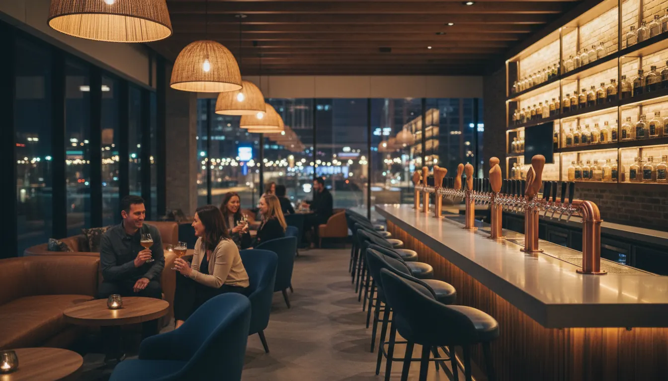 Modern casino resort craft beer lounge with specialty taps and comfortable seating